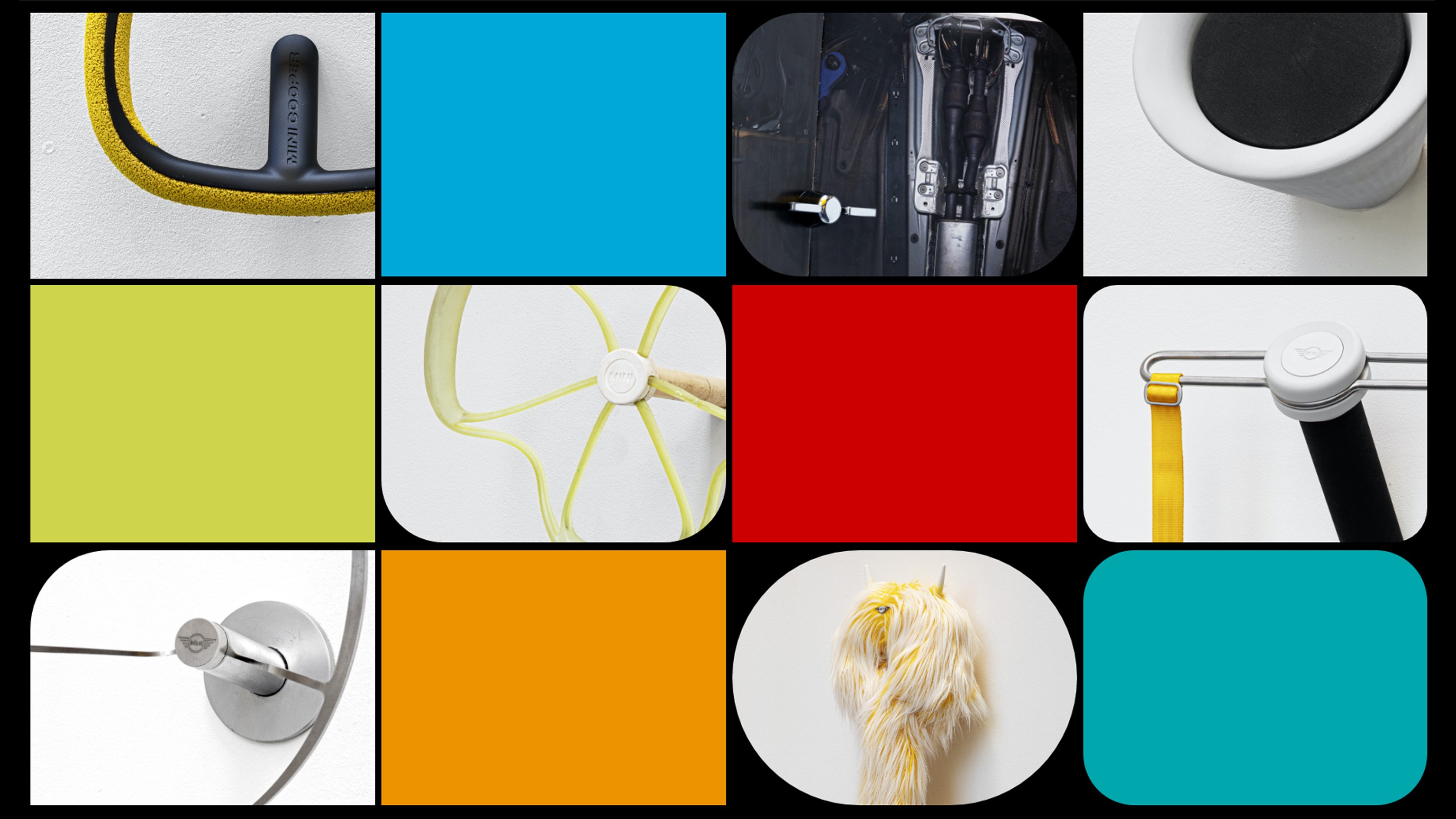 A mosaic of works submitted to MINI's Future of steering wheels collaborations with ECAL.